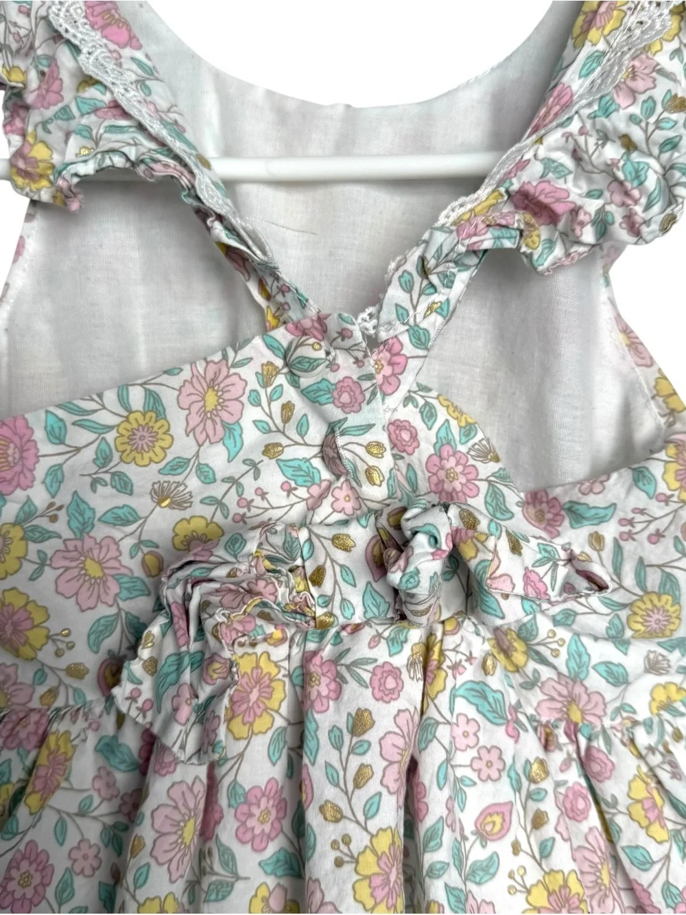 Tahari Floral Lace Trim Dress Girls Size 4 Cotton Sleeveless Sundress